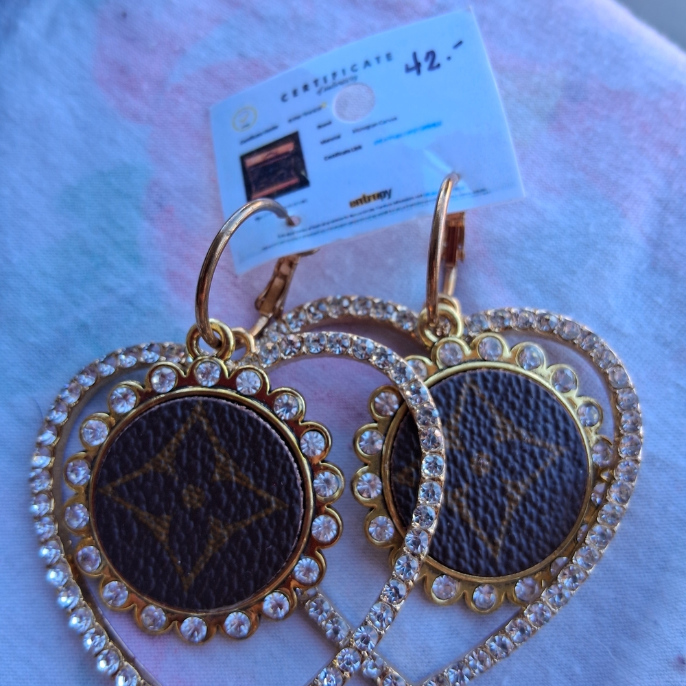Gold and Brown Heart Earrings